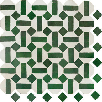 Mosaic House Moroccan tile Trapez 1-10 White Green  zellige, mosaic, zellij, field, pattern, glaze, hexagonal 